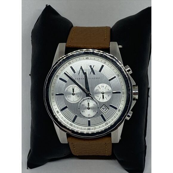 Armani Exchange AX2058 Men's Brown Leather Analog Silver Dial Quartz Watch JK191